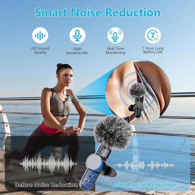 Wireless Lavalier Microphone, USB Rechargeable Portable Mini Microphone, Professional Wireless Microphone for Video Recording, Interview, Live Streaming