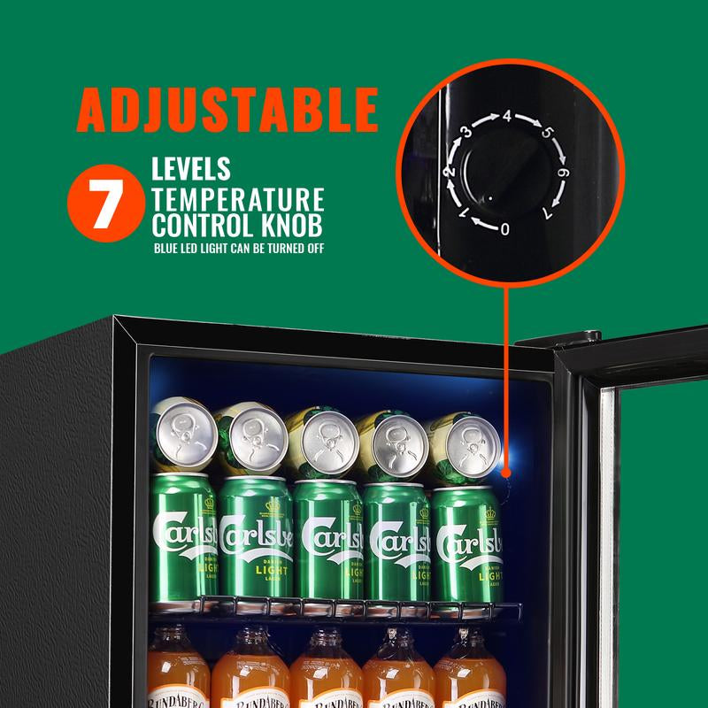 WANAI Mini Fridge Glass Door 58 Cans Beverage Cooler Refrigerator Mini Beer Fridge 1.7 Cu.Ft Organizer for Drinks Soda Wine Small Refrigerator with Blue LED for Home Office Dorm