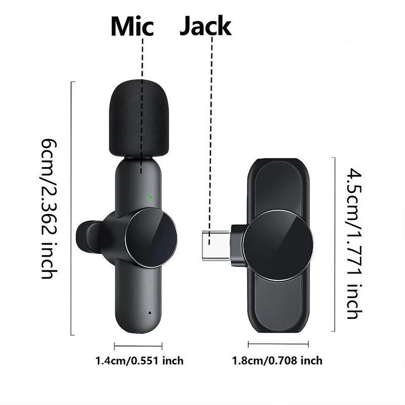 Wireless Lavalier Microphone, USB Rechargeable Portable Mini Microphone, Professional Wireless Microphone for Video Recording, Interview, Live Streaming