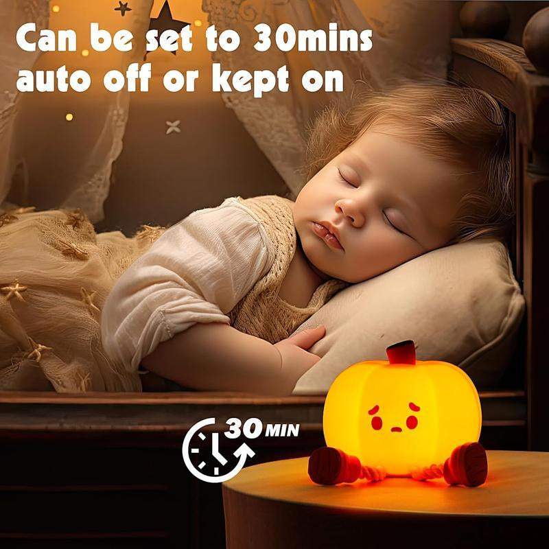 Halloween Pumpkin Night Light, Halloween Decorations Outdoor,Mini LED Pumpkin Lamp with 3 Level Dimmable, Nursery Nightlight for Kids, Silicone Rechargeable Bedside Touch Lamp, for Kids