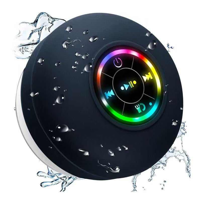 Waterproof Speaker, Portable Suction Cup Speaker with LED Light, Rechargeable Bluetooth-Compatible Speaker for Home, Bathroom, Outdoor