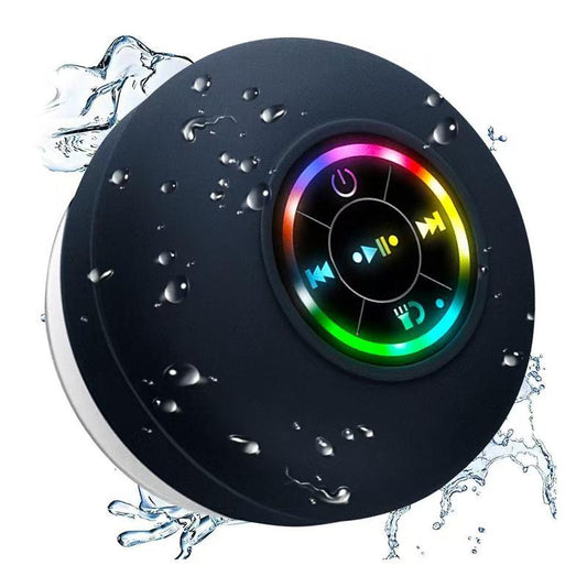 Waterproof Speaker, Portable Suction Cup Speaker with LED Light, Rechargeable Bluetooth-Compatible Speaker for Home, Bathroom, Outdoor