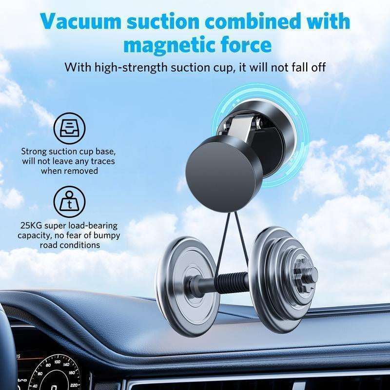Mobile Phone Holder 360° Adjustable Vacuum Magnetic Suction Cup Phone Mount, Hands-Free Magnetic Cell Phone Holder for Car/Gym/Mirror/Smoot Magnetic Rotating Foldable Phone Stand Magnetic Phone Holder