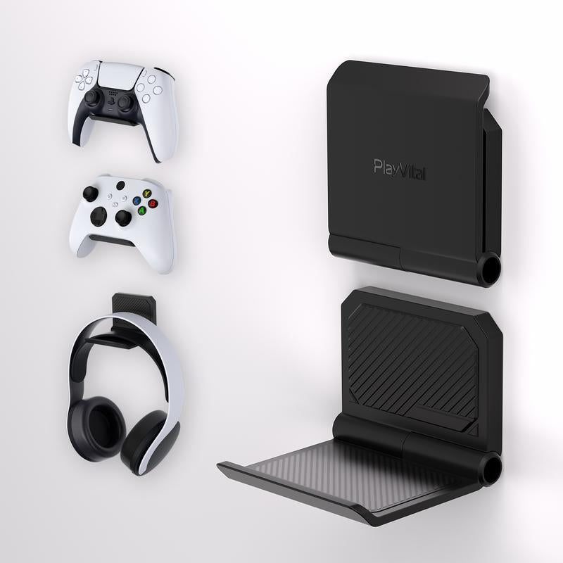 Playvital 2 Set FOLD Controller Wall Mount for PS5 & PS4 & Xbox Series X/S & Nintendo Switch Pro & Nintendo Switch Pro 2 & Xbox Wireless Headset & Pulse 3D Headset - Black