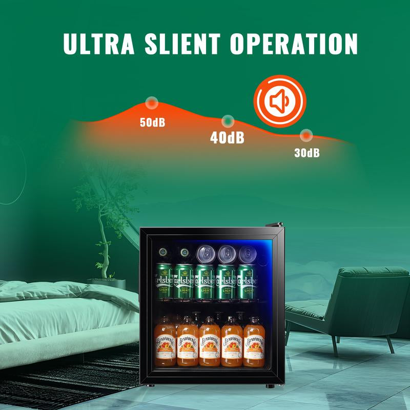 WANAI Mini Fridge Glass Door 58 Cans Beverage Cooler Refrigerator Mini Beer Fridge 1.7 Cu.Ft Organizer for Drinks Soda Wine Small Refrigerator with Blue LED for Home Office Dorm