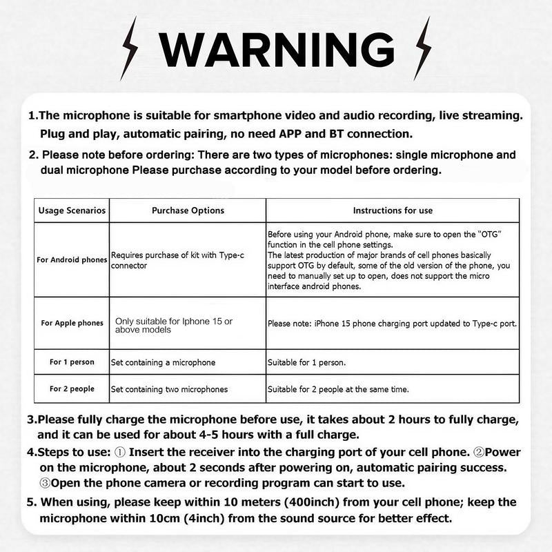 Wireless Lavalier Microphone, USB Rechargeable Portable Mini Microphone, Professional Wireless Microphone for Video Recording, Interview, Live Streaming