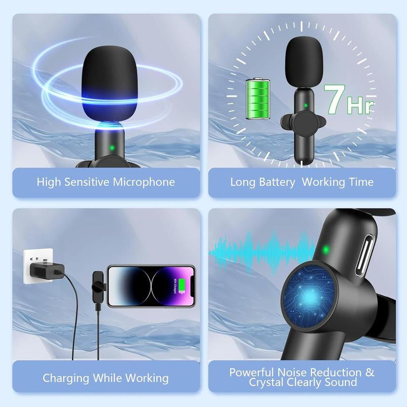 Wireless Lavalier Microphone, USB Rechargeable Portable Mini Microphone, Professional Wireless Microphone for Video Recording, Interview, Live Streaming