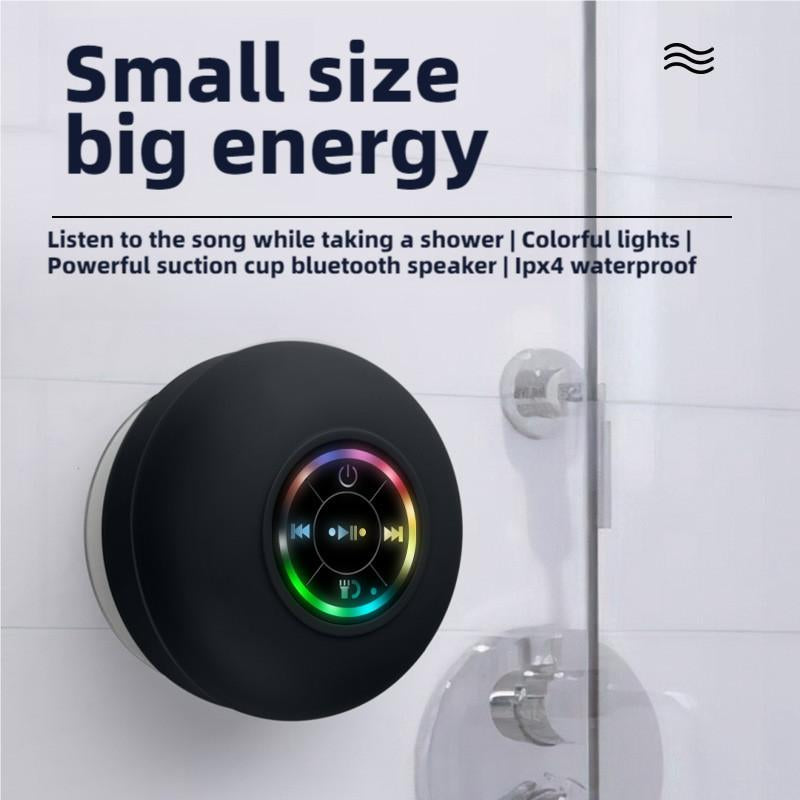 Waterproof Speaker, Portable Suction Cup Speaker with LED Light, Rechargeable Bluetooth-Compatible Speaker for Home, Bathroom, Outdoor