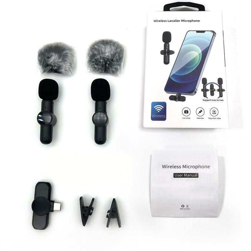 Wireless Lavalier Microphone, USB Rechargeable Portable Mini Microphone, Professional Wireless Microphone for Video Recording, Interview, Live Streaming