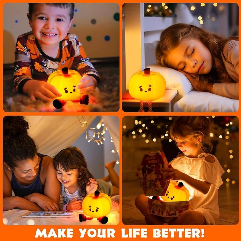 Halloween Pumpkin Night Light, Halloween Decorations Outdoor,Mini LED Pumpkin Lamp with 3 Level Dimmable, Nursery Nightlight for Kids, Silicone Rechargeable Bedside Touch Lamp, for Kids