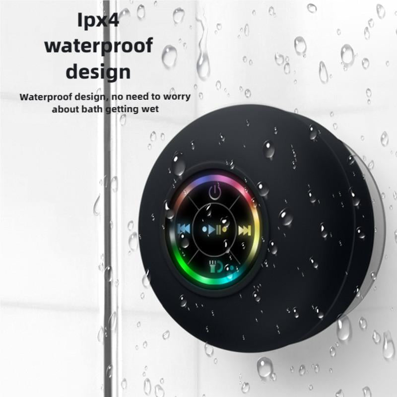 Waterproof Speaker, Portable Suction Cup Speaker with LED Light, Rechargeable Bluetooth-Compatible Speaker for Home, Bathroom, Outdoor