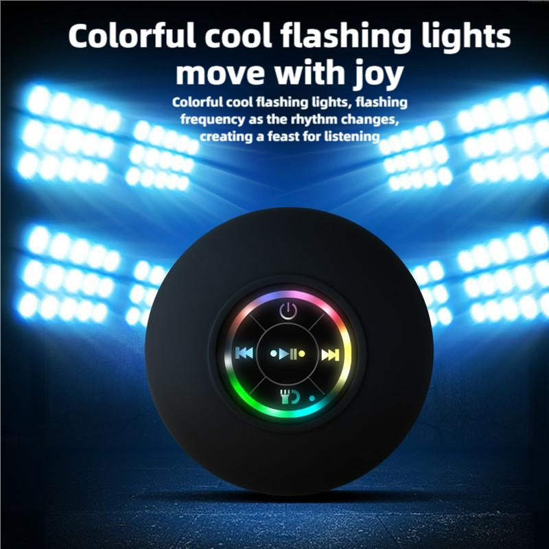Waterproof Speaker, Portable Suction Cup Speaker with LED Light, Rechargeable Bluetooth-Compatible Speaker for Home, Bathroom, Outdoor