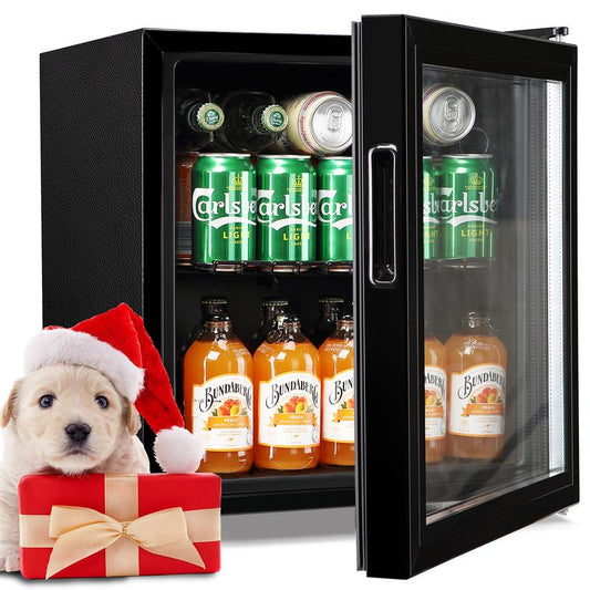 WANAI Mini Fridge Glass Door 58 Cans Beverage Cooler Refrigerator Mini Beer Fridge 1.7 Cu.Ft Organizer for Drinks Soda Wine Small Refrigerator with Blue LED for Home Office Dorm