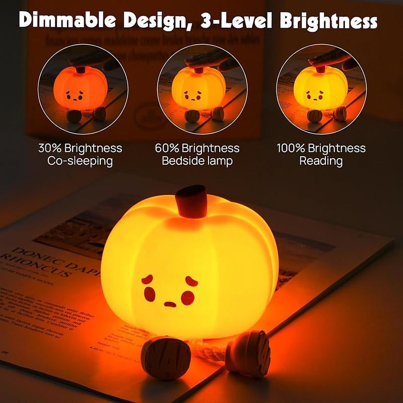 Halloween Pumpkin Night Light, Halloween Decorations Outdoor,Mini LED Pumpkin Lamp with 3 Level Dimmable, Nursery Nightlight for Kids, Silicone Rechargeable Bedside Touch Lamp, for Kids