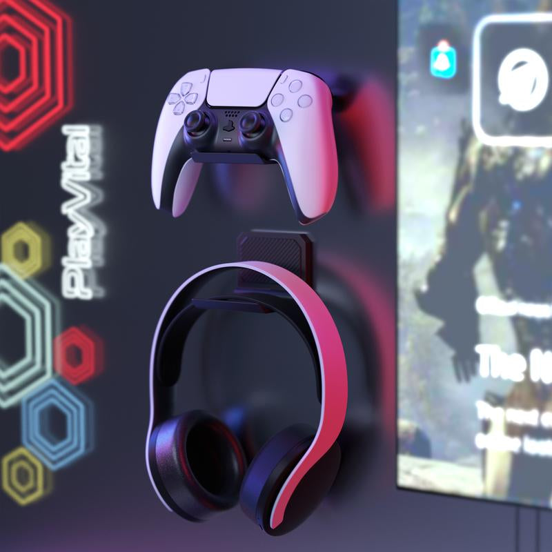 Playvital 2 Set FOLD Controller Wall Mount for PS5 & PS4 & Xbox Series X/S & Nintendo Switch Pro & Nintendo Switch Pro 2 & Xbox Wireless Headset & Pulse 3D Headset - Black