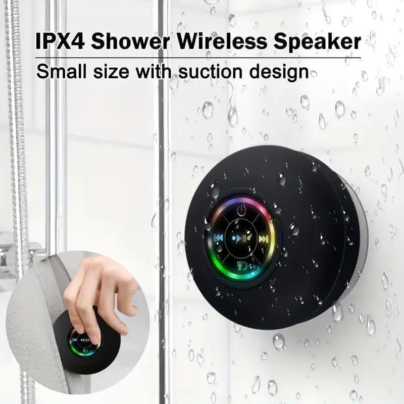 Waterproof Speaker, Portable Suction Cup Speaker with LED Light, Rechargeable Bluetooth-Compatible Speaker for Home, Bathroom, Outdoor