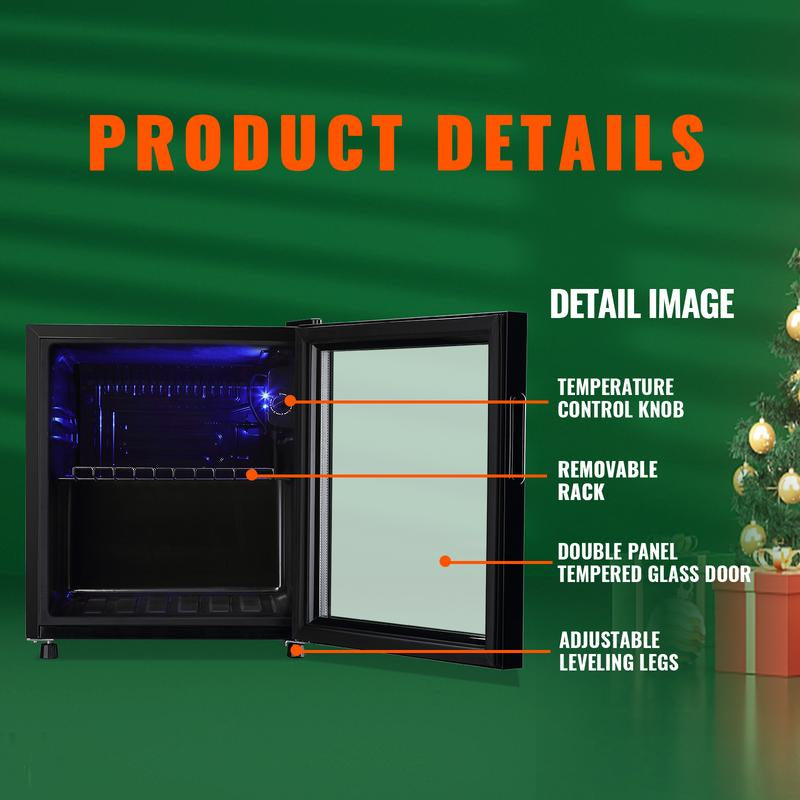 WANAI Mini Fridge Glass Door 58 Cans Beverage Cooler Refrigerator Mini Beer Fridge 1.7 Cu.Ft Organizer for Drinks Soda Wine Small Refrigerator with Blue LED for Home Office Dorm