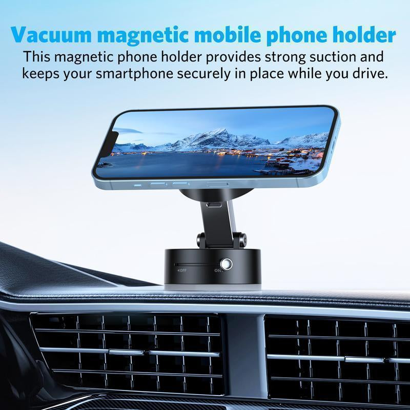 Mobile Phone Holder 360° Adjustable Vacuum Magnetic Suction Cup Phone Mount, Hands-Free Magnetic Cell Phone Holder for Car/Gym/Mirror/Smoot Magnetic Rotating Foldable Phone Stand Magnetic Phone Holder