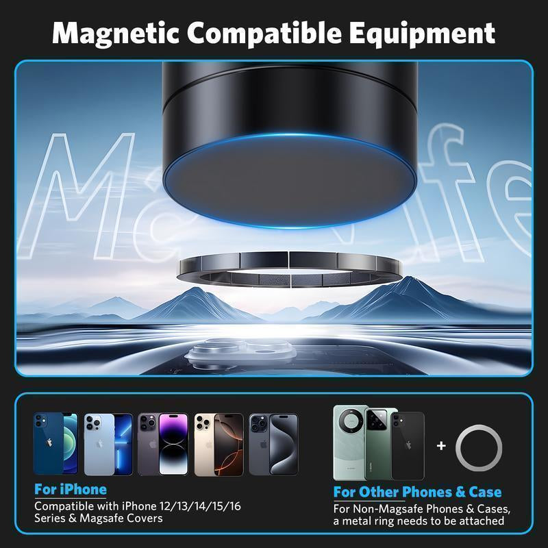 Mobile Phone Holder 360° Adjustable Vacuum Magnetic Suction Cup Phone Mount, Hands-Free Magnetic Cell Phone Holder for Car/Gym/Mirror/Smoot Magnetic Rotating Foldable Phone Stand Magnetic Phone Holder