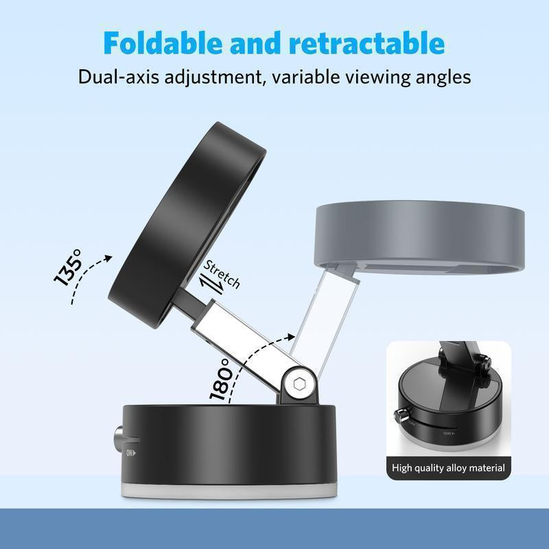 Mobile Phone Holder 360° Adjustable Vacuum Magnetic Suction Cup Phone Mount, Hands-Free Magnetic Cell Phone Holder for Car/Gym/Mirror/Smoot Magnetic Rotating Foldable Phone Stand Magnetic Phone Holder