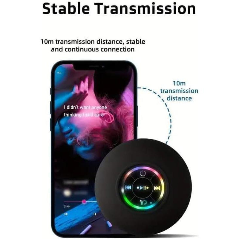 Waterproof Speaker, Portable Suction Cup Speaker with LED Light, Rechargeable Bluetooth-Compatible Speaker for Home, Bathroom, Outdoor