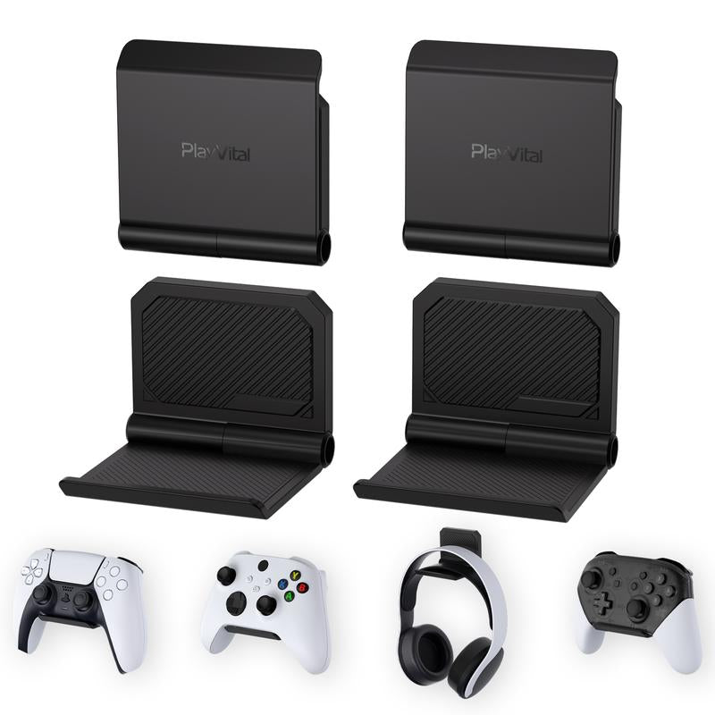Playvital 2 Set FOLD Controller Wall Mount for PS5 & PS4 & Xbox Series X/S & Nintendo Switch Pro & Nintendo Switch Pro 2 & Xbox Wireless Headset & Pulse 3D Headset - Black